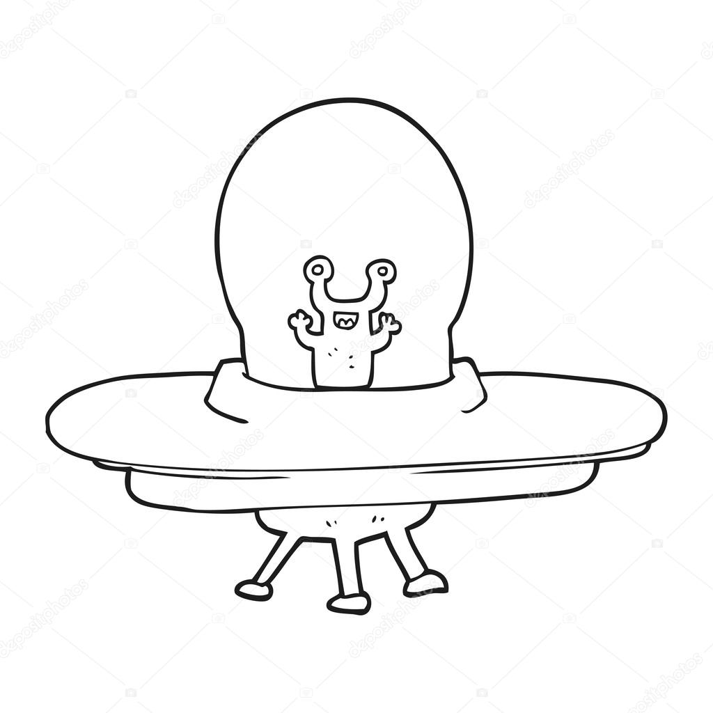 1024x1024 Black And White Cartoon Alien Spaceship Stock Vector