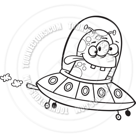 460x460 Cartoon Alien Flying Saucer (Black Amp White Line Art) By Ron