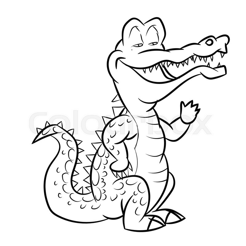 800x800 Alligator Black And White Cartoon Vector Illustration For Coloring