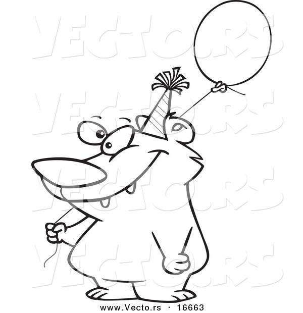 600x620 Vector Of A Cartoon Birthday Bear Holding A Balloon