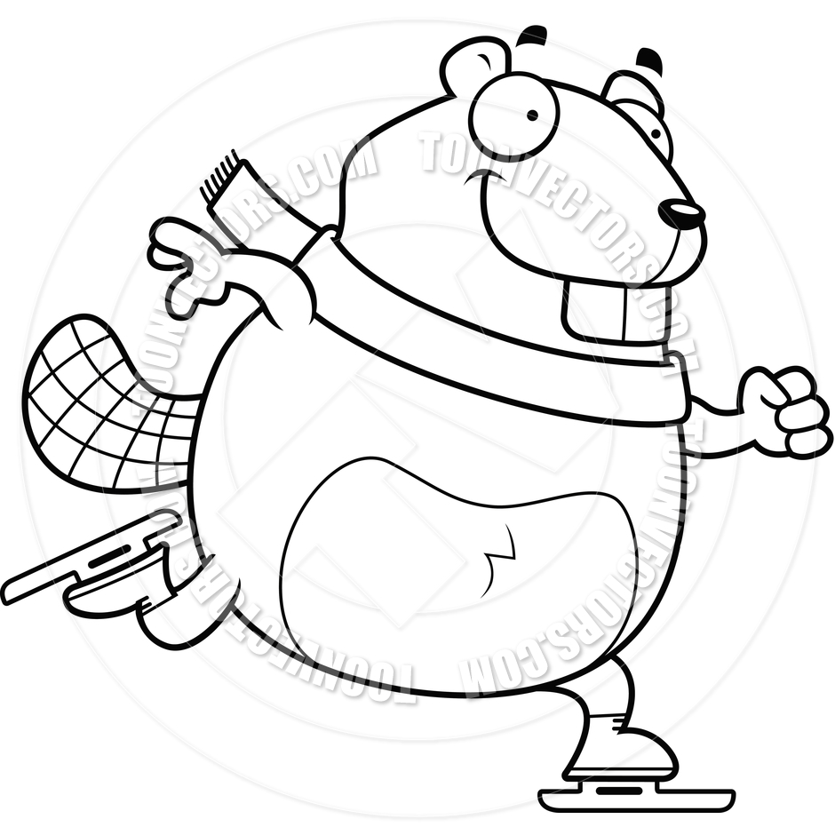 940x940 Cartoon Beaver Ice Skating (Black And White Line Art) By Cory