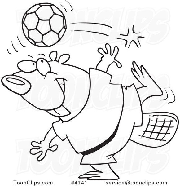 581x600 Cartoon Black And White Line Drawing Of A Soccer Beaver