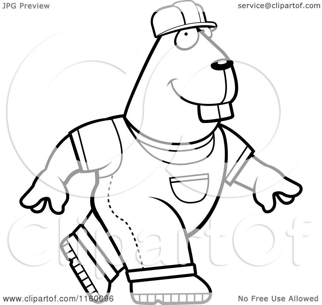 1080x1024 Cartoon Clipart Of A Black And White Walking Builder Beaver