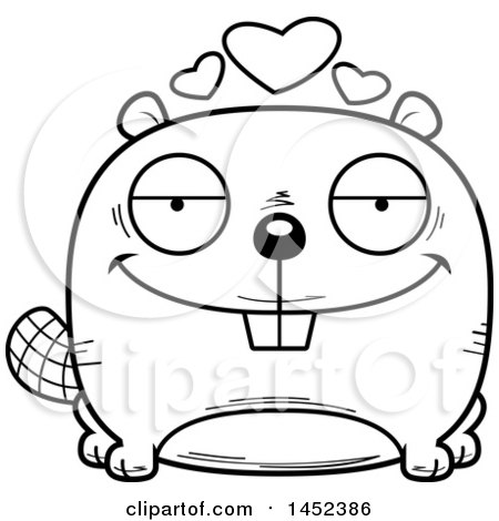 450x470 Clipart Graphic Of A Cartoon Black And White Lineart Loving Beaver