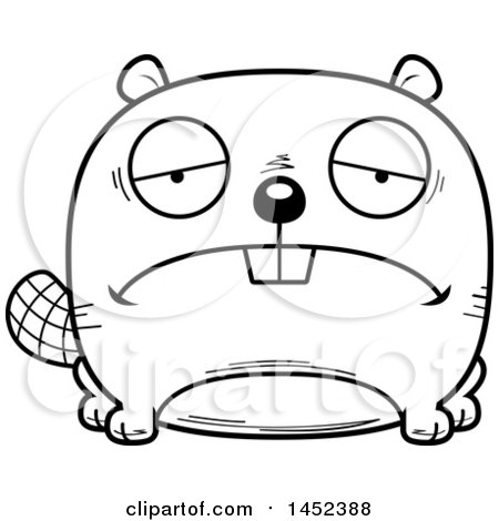 450x470 Clipart Graphic Of A Cartoon Black And White Lineart Sad Beaver