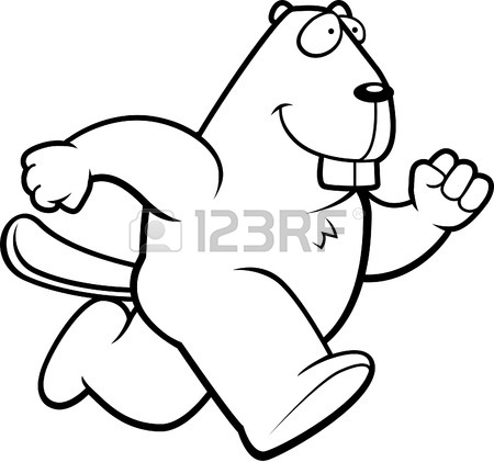 450x421 A Happy Cartoon Beaver Running And Smiling. Royalty Free Cliparts