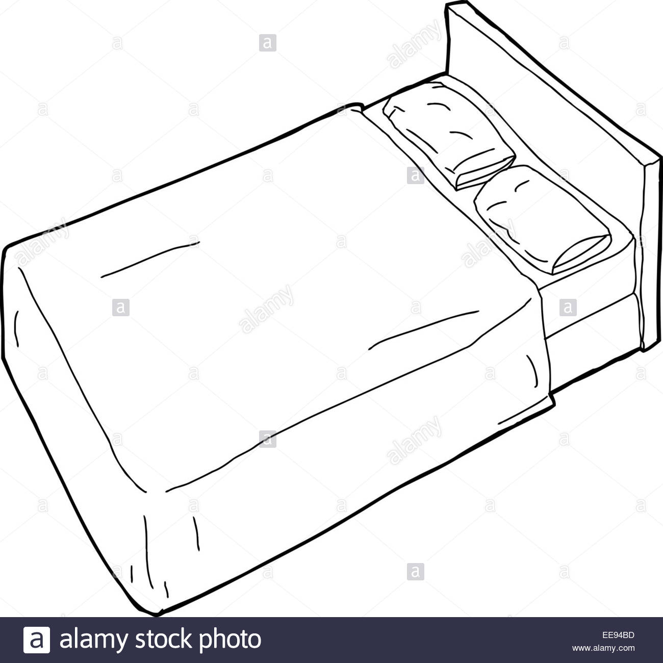 1300x1300 Single Hand Drawn Cartoon Bed With Pillow Outline Stock Photo