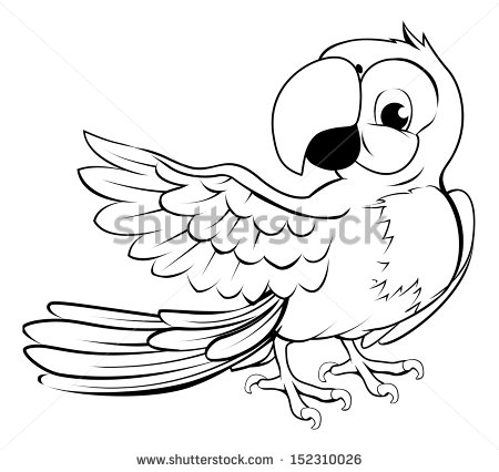 450x426 Cartoon Parrot Character In Black Outline Pointing With Its Wing