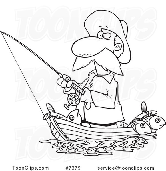 581x600 Cartoon Black And White Line Drawing Of A Fisher Man Standing