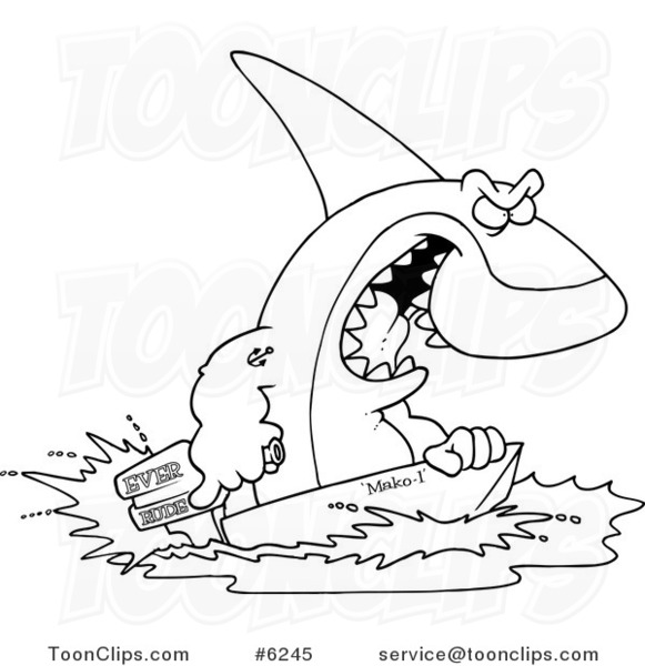 581x600 Cartoon Black And White Line Drawing Of A Shark Steering A Boat