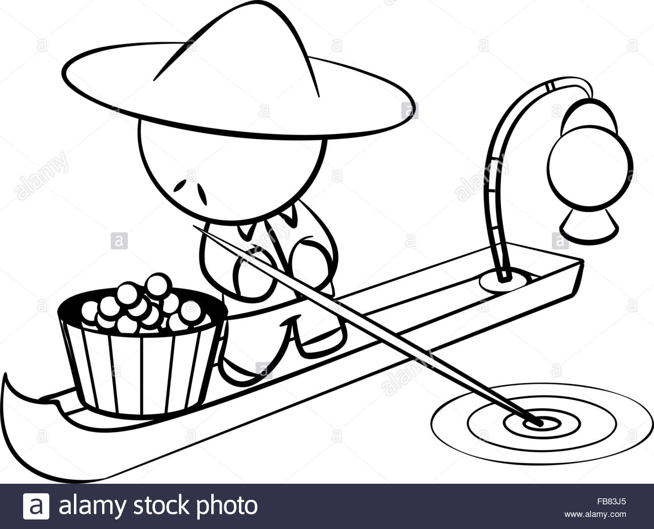 1300x1052 Line Drawing Of An Asian Man In A Boat Delivering Stuff Stock