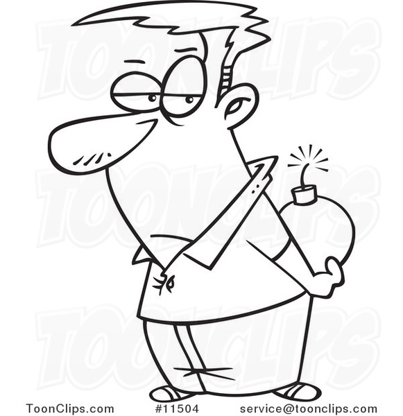 581x600 Cartoon Line Drawing Of A Guy Holding A Bomb Behind His Back