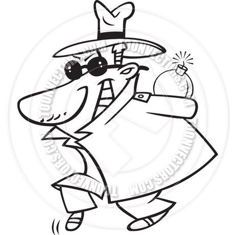 460x460 Cartoon Spy With Bomb (Black And White Line Art) By Ron Leishman