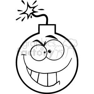 300x300 Royalty Free Black White Cartoon Bomb Character 384238 Vector Clip