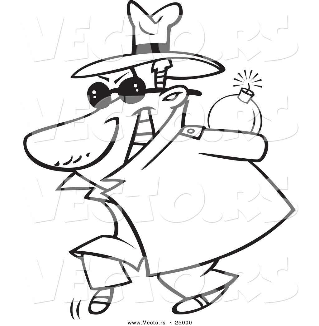 1024x1044 Vector Of A Cartoon Sneaky Spy Carrying A Bomb Behind His Back