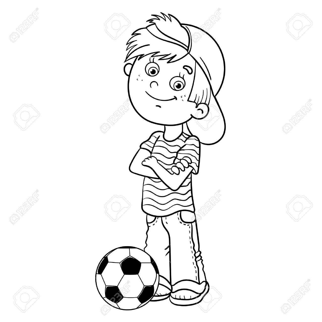 1300x1300 Coloring Page Outline Of A Cartoon Boy With A Soccer Ball Royalty