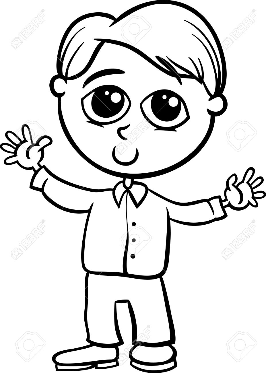927x1300 Black And White Cartoon Illustration Of Cute Funny Little Boy