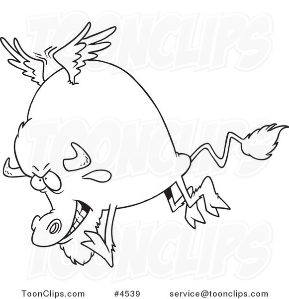 581x600 Cartoon Black And White Line Drawing Of A Buffalo With Wings
