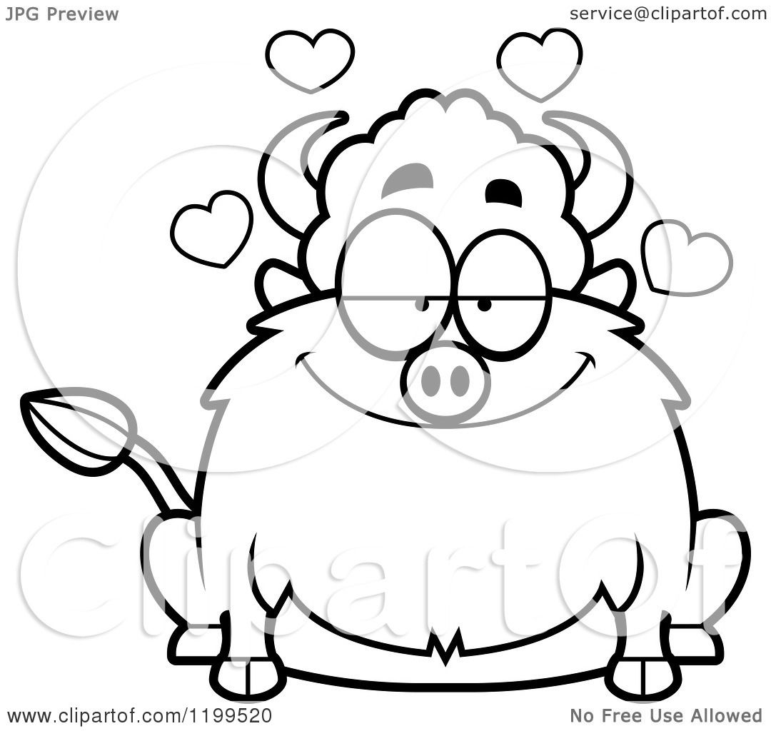 1080x1024 Cartoon Of A Black And White Loving Chubby Buffalo With Hearts