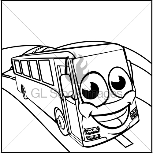 500x500 Coach Bus Cartoon Character Mascot Scene Gl Stock Images