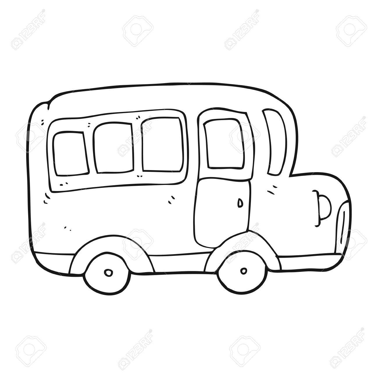1300x1300 Freehand Drawn Black And White Cartoon Yellow School Bus Royalty