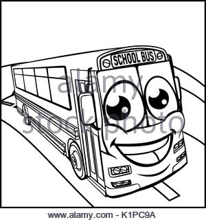 300x323 Outline Cartoon Drawing Of School Bus On Mountain Highway Stock