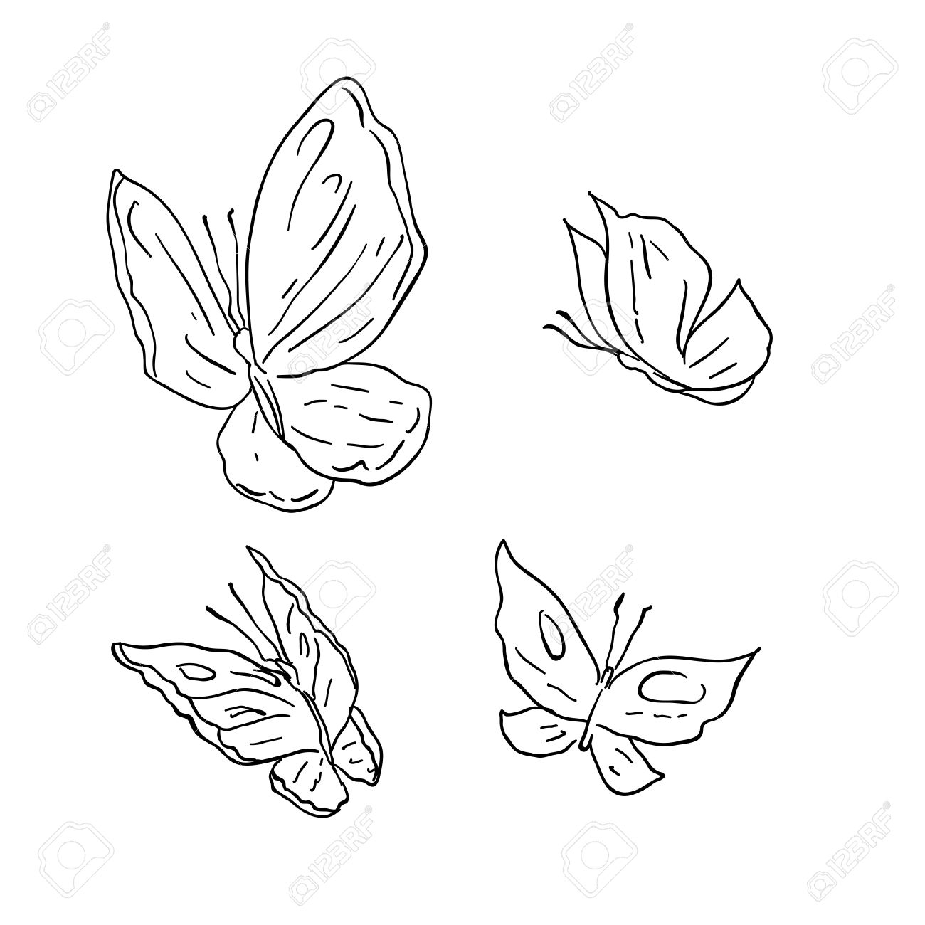 1300x1300 Cartoon Butterfly Drawing Hand Draw Grunge Butterfly Royalty Free