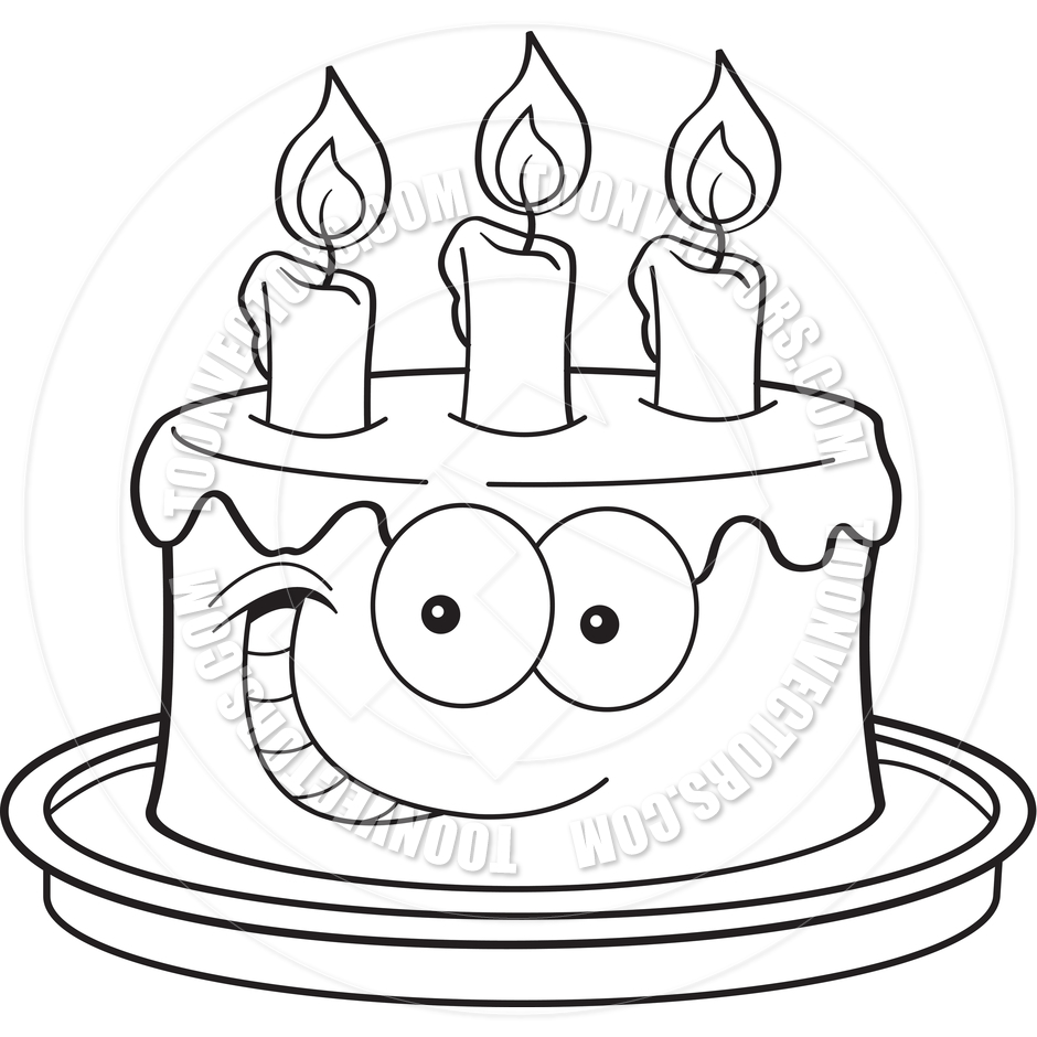940x940 Cartoon Cake With Candles (Black And White Line Art) By Kenbenner