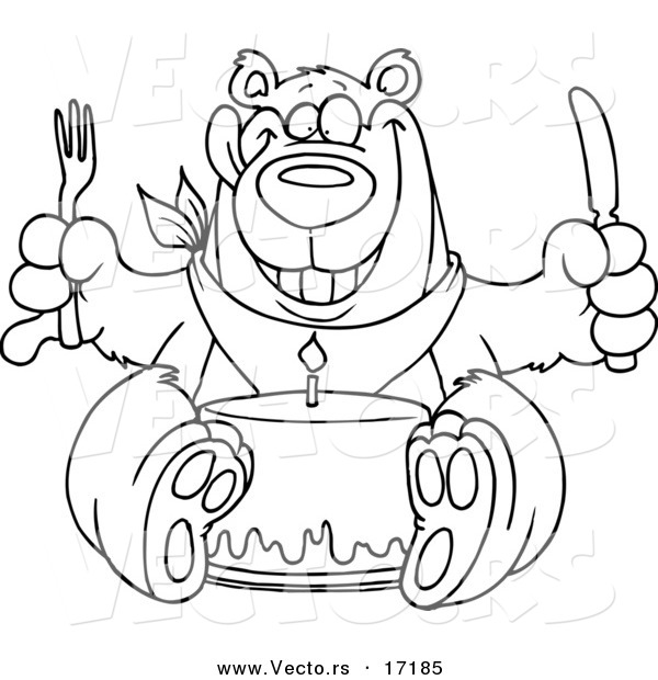 600x620 Vector Of A Cartoon Birthday Bear Eating Cake