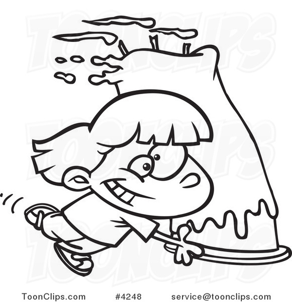 581x600 Cartoon Black And White Line Drawing Of A Girl Carrying A Big