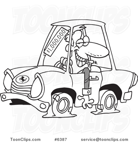 581x600 Cartoon Black And White Line Drawing Of A Deceptive Car Salesman