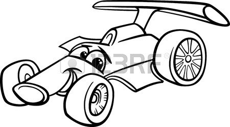450x248 Black And White Cartoon Illustration Of Funny Racing Car Vehicle