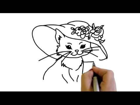480x360 Drawing Of Beautiful Cat With Hat And Flowers How To Draw Yzarts