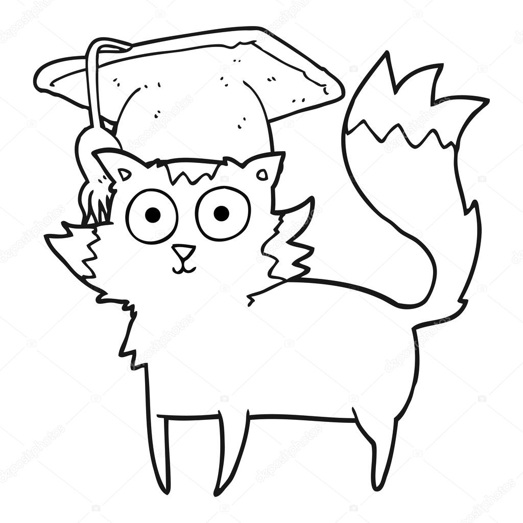 1024x1024 Black And White Cartoon Cat Graduate Stock Vector