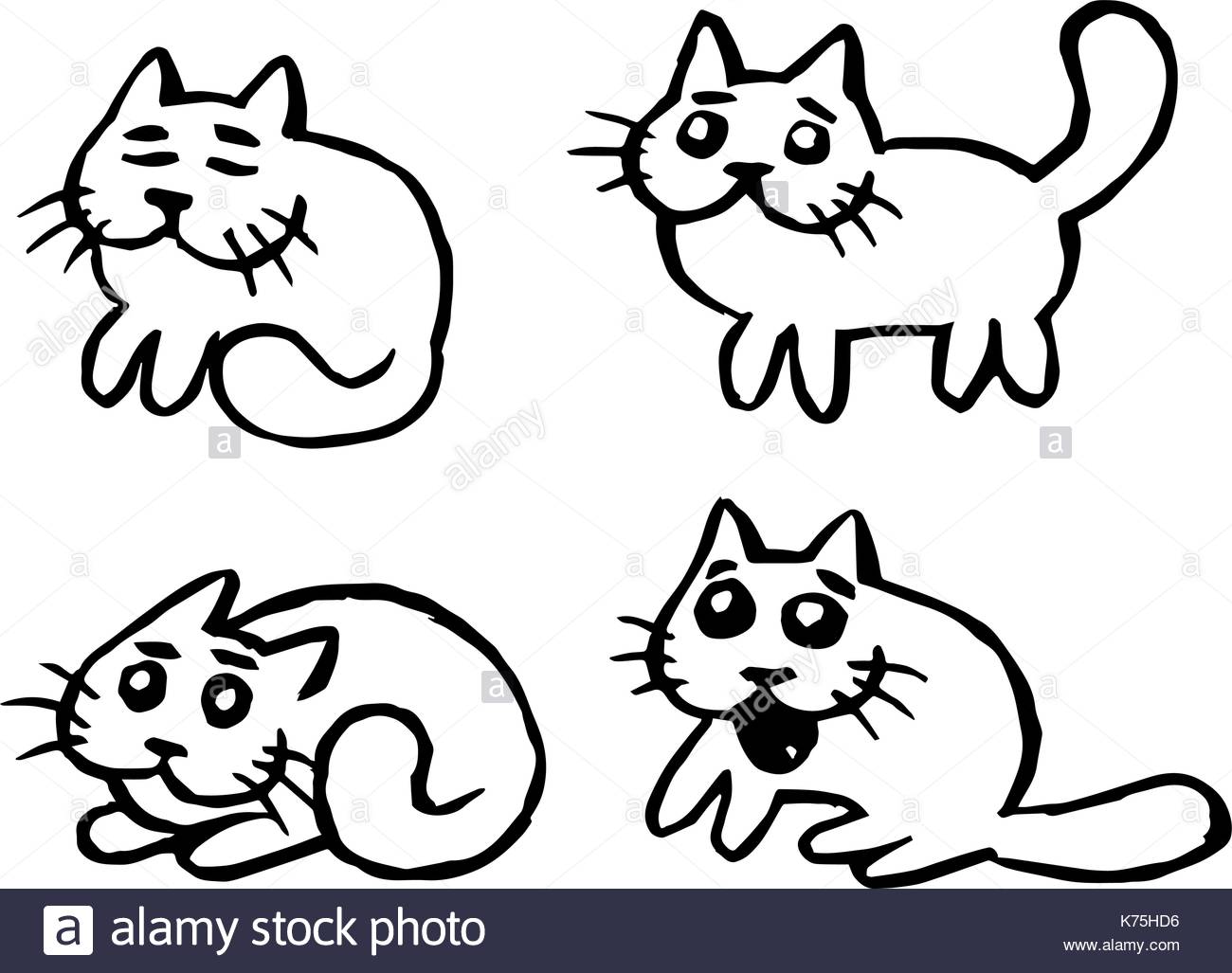 1300x1027 Cute Cats Emoticons Set. Funny Cartoon Cool Character. Contour