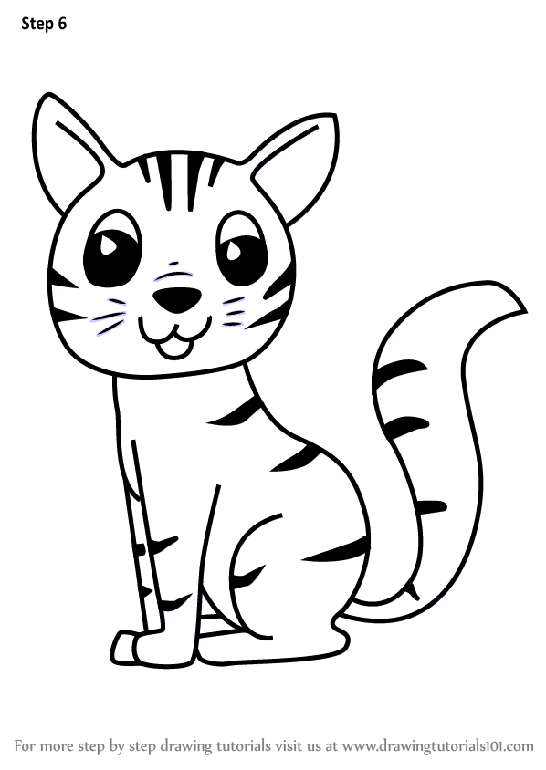 598x844 Learn How To Draw A Cartoon Cat (Cartoon Animals) Step By Step