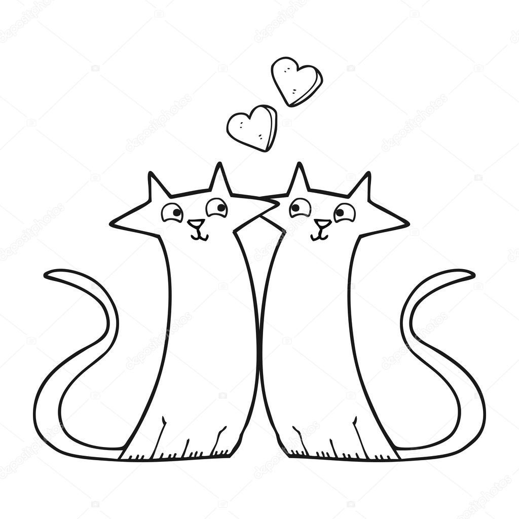 1024x1024 Black And White Cartoon Cats In Love Stock Vector