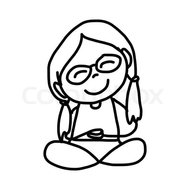 800x800 Hand Drawing Cartoon Character Happy Kids Meditation Stock