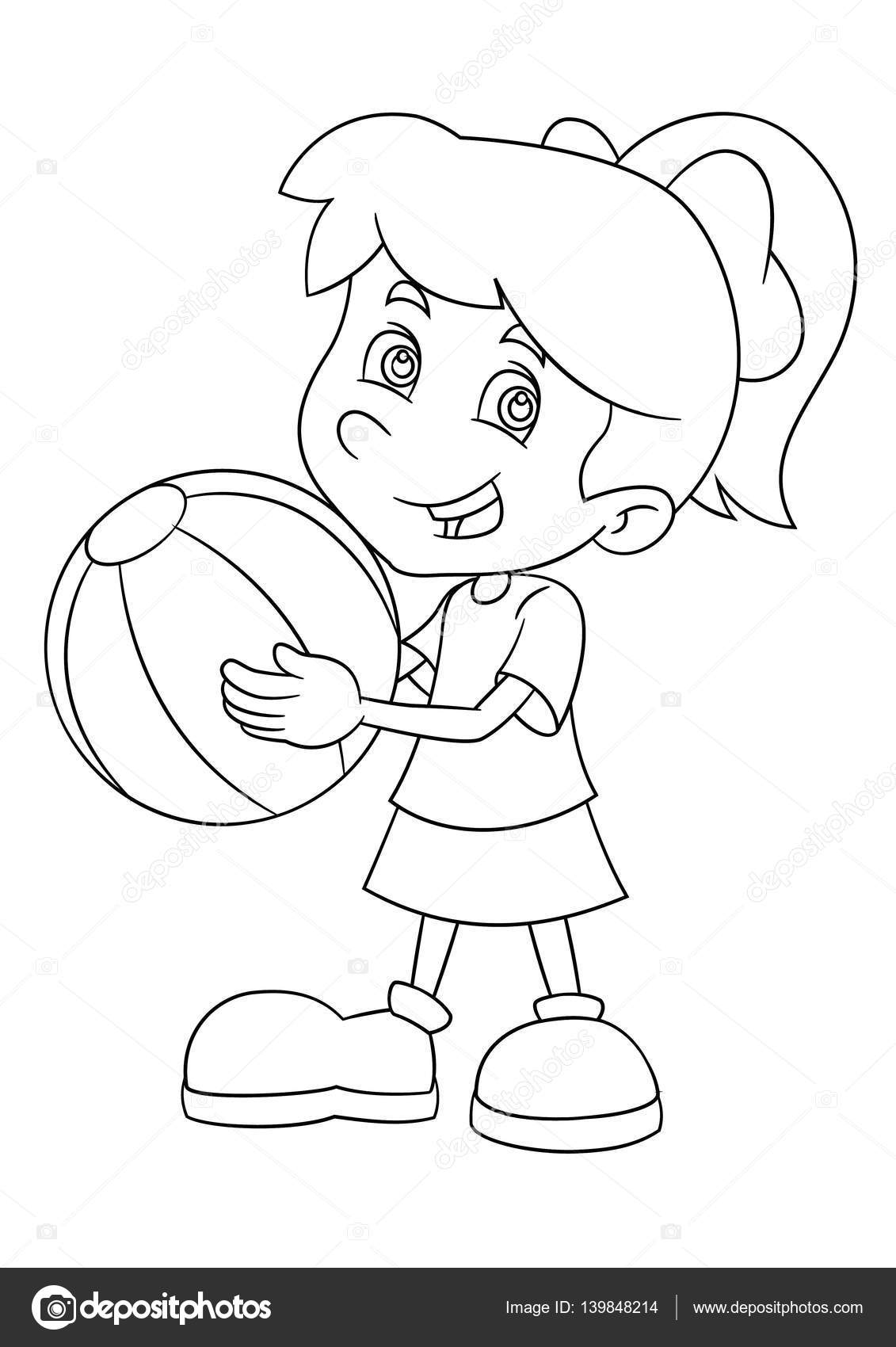 1131x1700 Cartoon Girl Holding Ball And Smiling