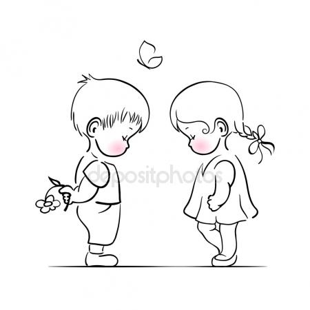 450x450 Hand Drawing Cartoon Of Happy Boy And Girl Stock Vector