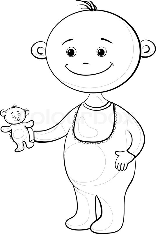 536x800 Cartoon, Cheerful Smiling Child With A Toy Teddy Bear, Contours
