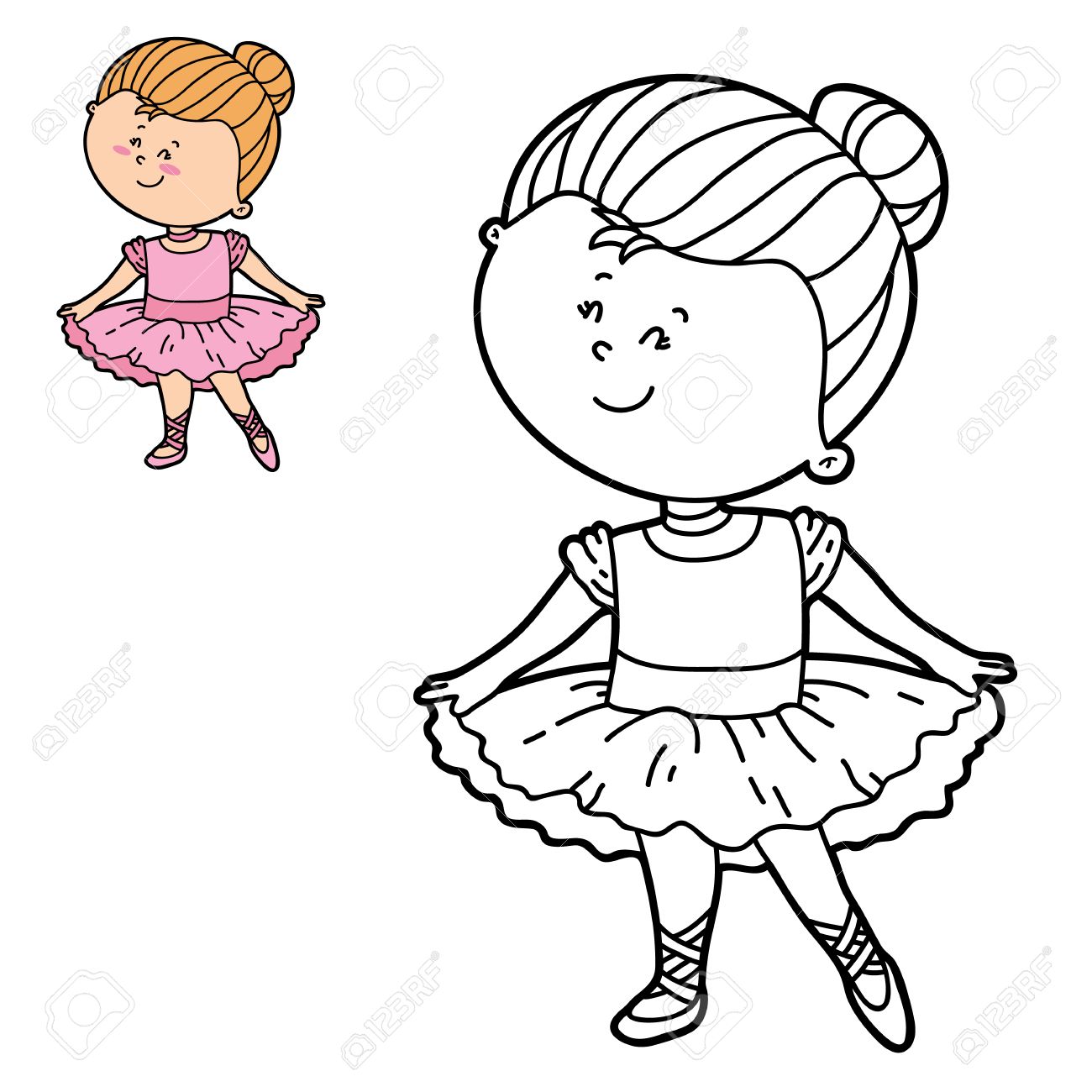 1300x1300 Vector Illustration Coloring Page Of Happy Cartoon Girl