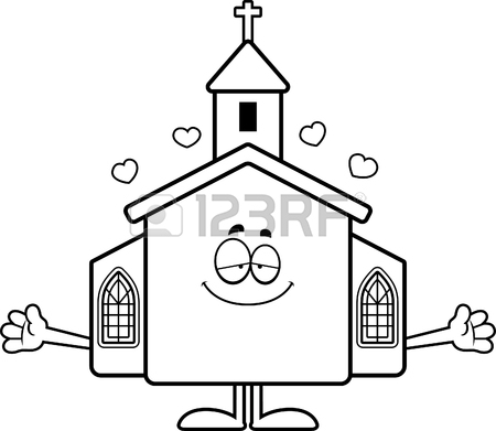 450x391 A Cartoon Illustration Of A Church Ready To Give A Hug. Royalty