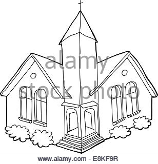 308x320 Isolated Cartoon Church Outline Over White Background Stock Photo