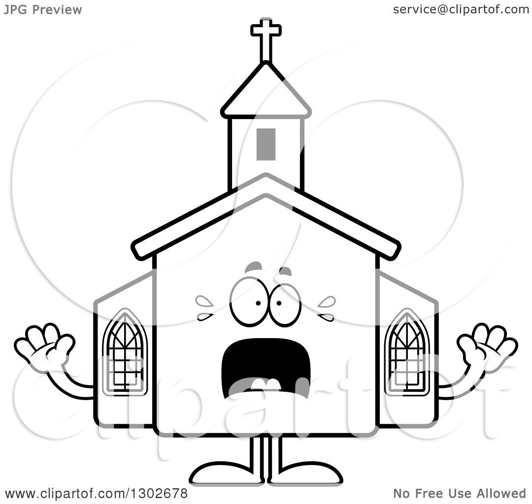 1080x1024 Lineart Clipart Of A Cartoon Black And White Scared Church