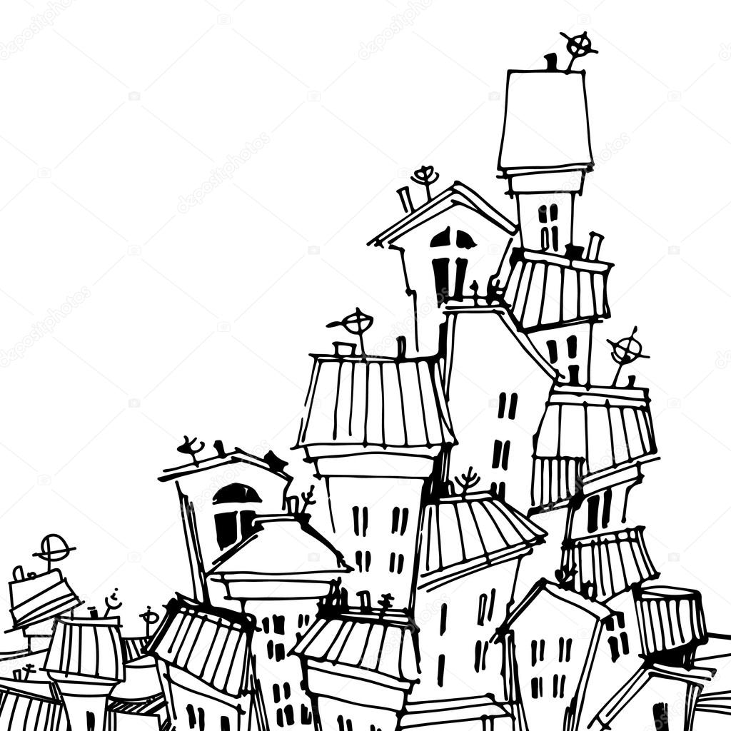 1024x1024 Cartoon Black And White City Card Stock Vector O.ta