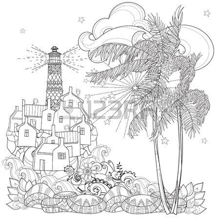 449x450 Hand Drawn Doodle Outline Palm Tree, Fairy Cartoon City
