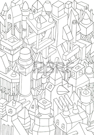 314x450 Red Coloured Sketch Cramped Buildingshouses, Drawing
