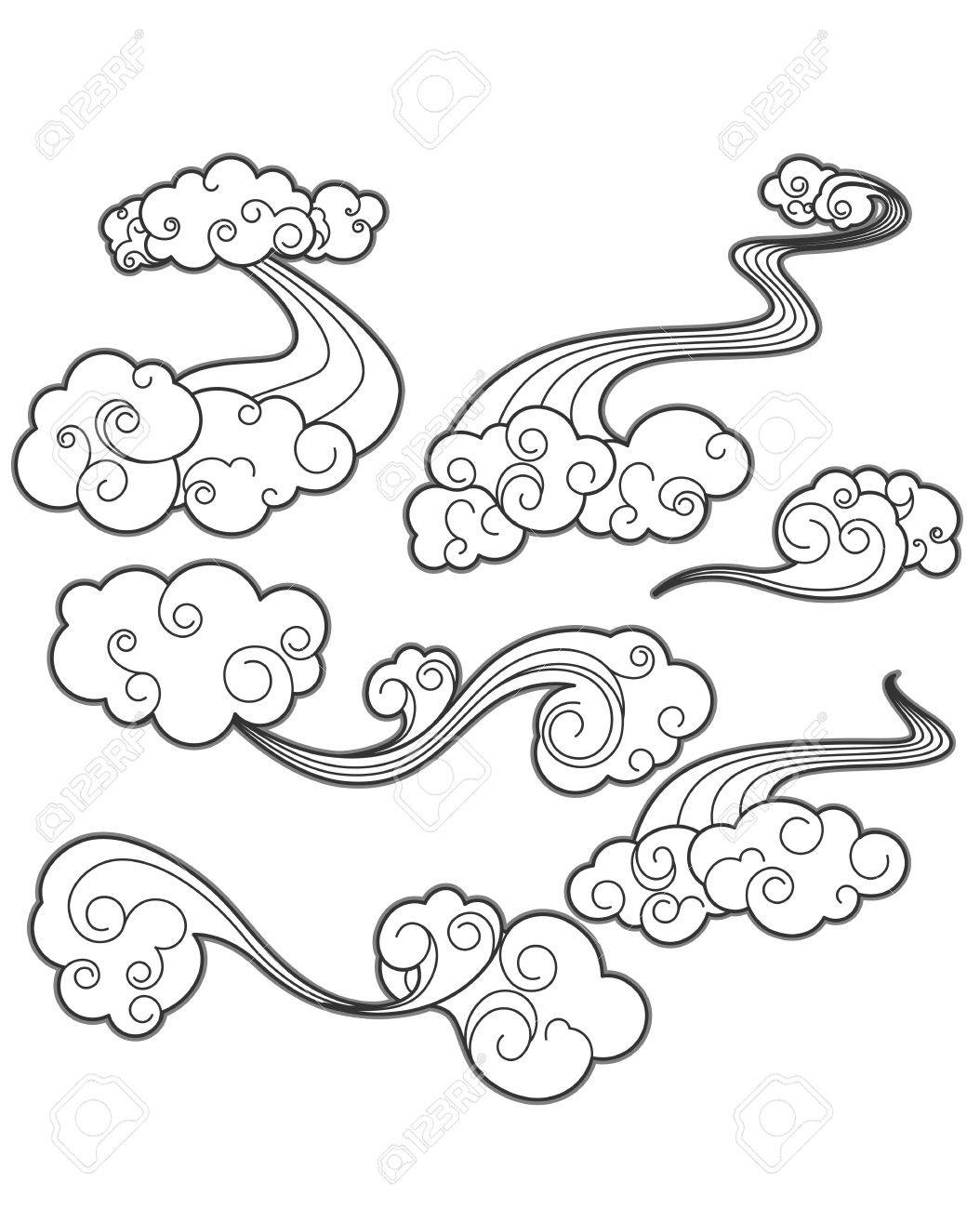 1054x1300 Set Of White Clouds In Cartoon Style For Design Royalty Free