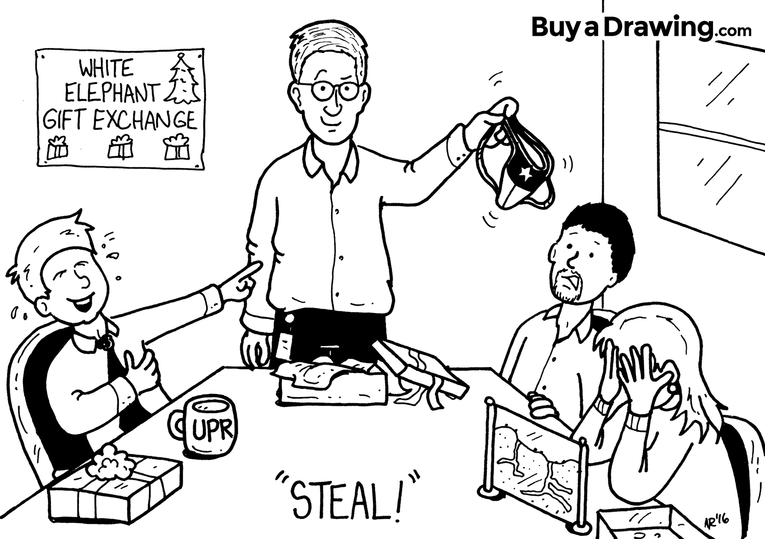 1500x1056 White Elephant Gift Exchange Comic Drawing